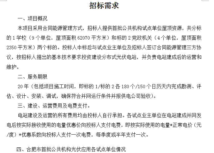 合肥市首批公共機(jī)構(gòu)光伏應(yīng)用試點(diǎn)項(xiàng)目招標(biāo)公告