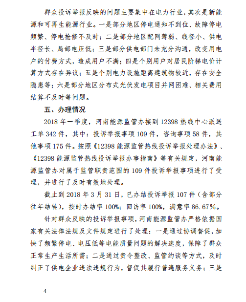 河南能監(jiān)辦2018年Q112398能源監(jiān)管熱線(xiàn)投訴舉報(bào)處理情況通報(bào)